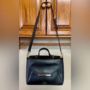 Kate Spade All Leather Elegant Black Shoulder Bag with Gold Details